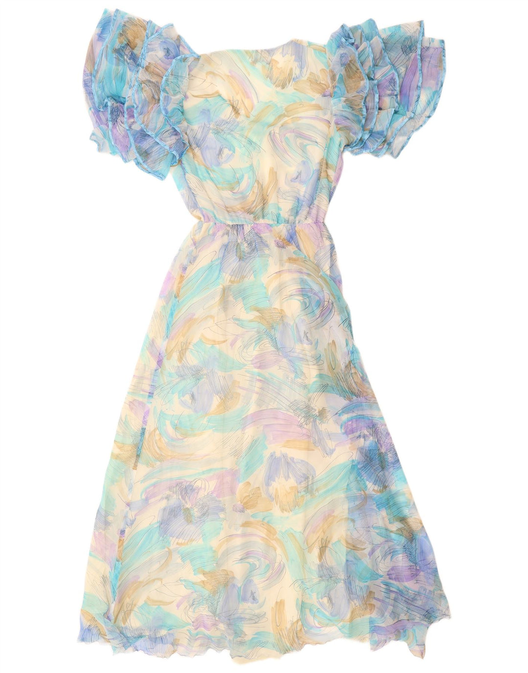 ВИНТАЖНОЕ женское платье макси с абстрактным узором, Великобритания 12, средний синий цвет