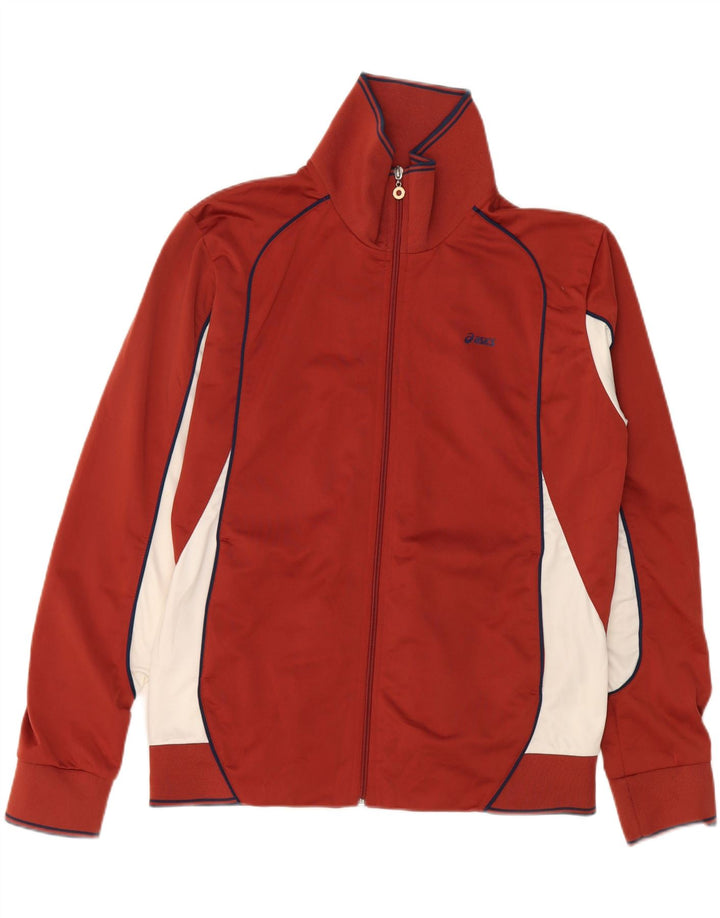 ASICS Mens Tracksuit Top Jacket Medium Maroon Colourblock Polyester