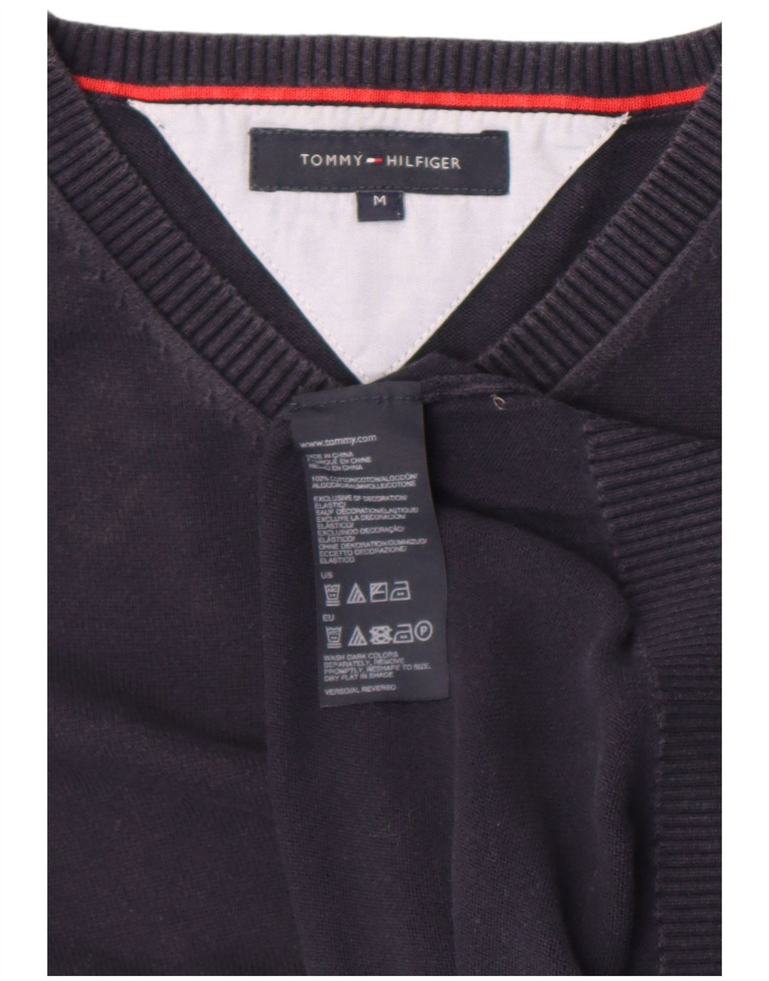 Tommy Hilfiger Мужской джемпер с v-образным вырезом, средний темно-синий хлопковый свитер