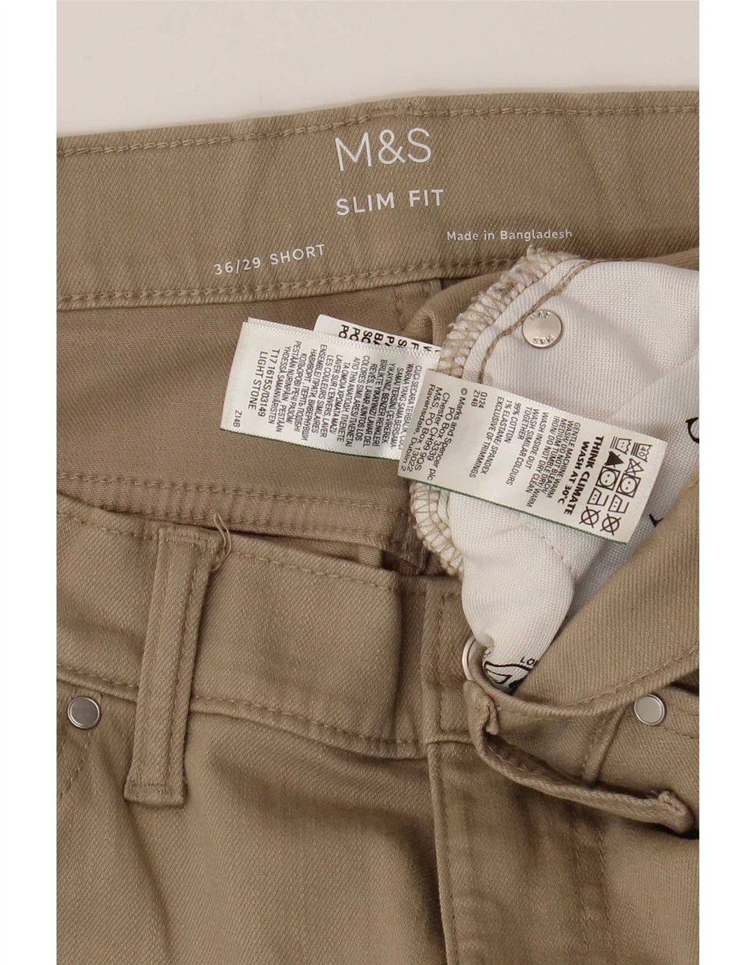 Мужские узкие джинсы Marks & Spencer W36 L29 бежевые, хлопок