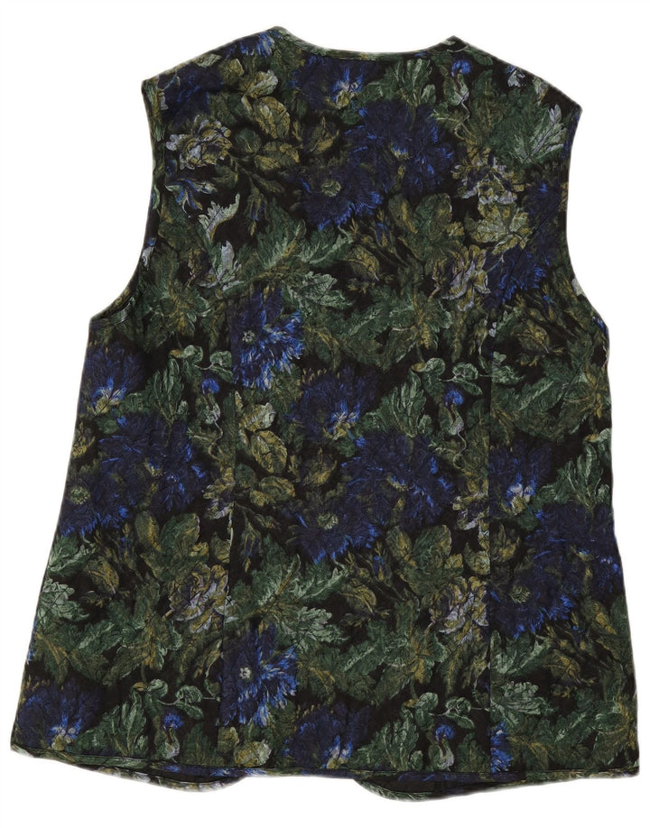 ВИНТАЖНЫЙ женский открытый стеганый жилет EU 42, большой черный цветочный вискоза