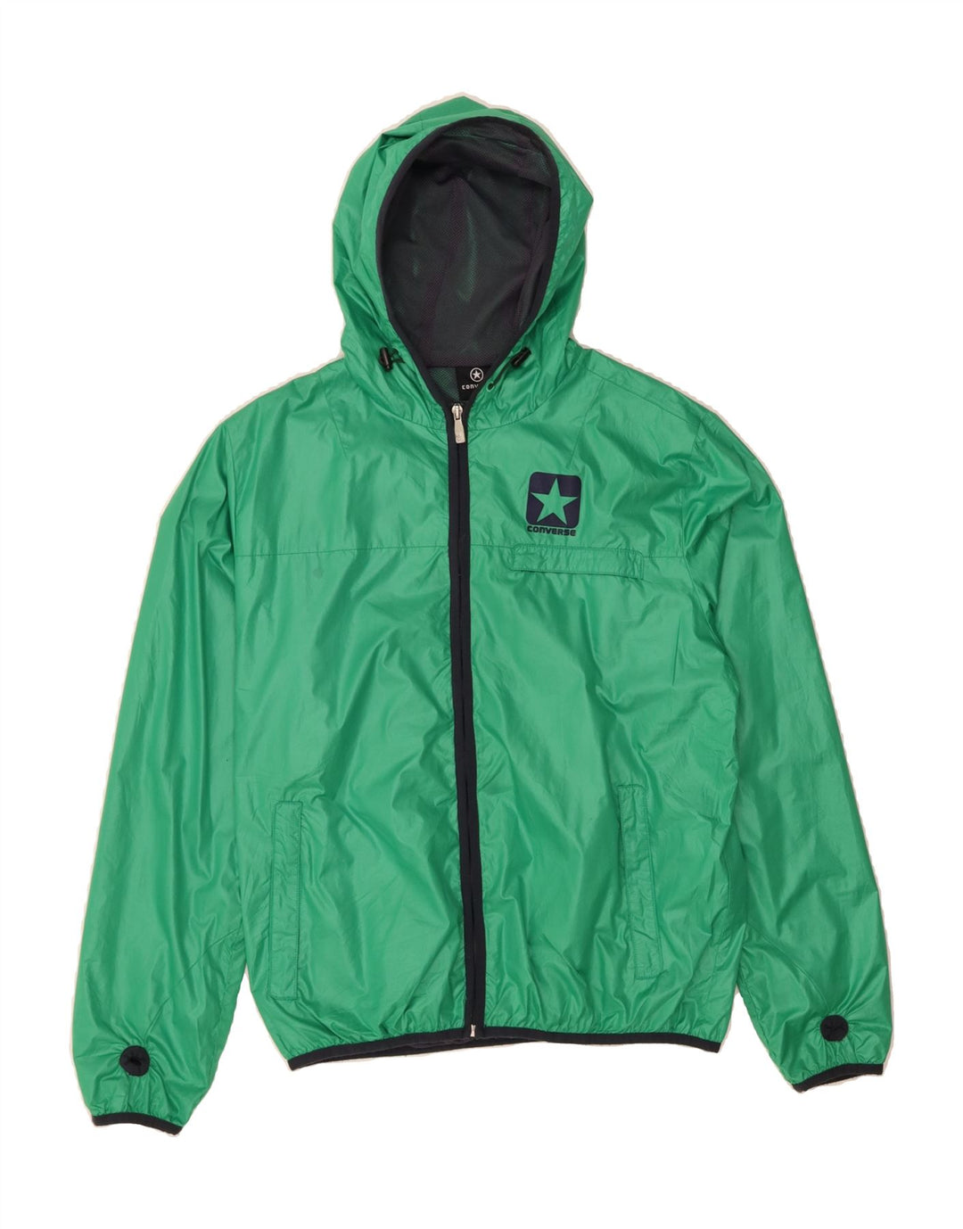 CONVERSE Mens Hooded Rain Jacket UK 36 Small Green Polyester Vintage Converse and Second-Hand Converse from Messina Hembry 