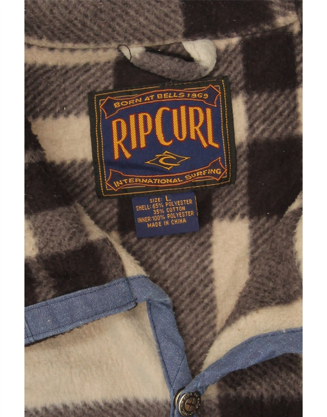 Мужская флисовая куртка Rip Curl UK 40, полиэстер в большую бежевую клетку