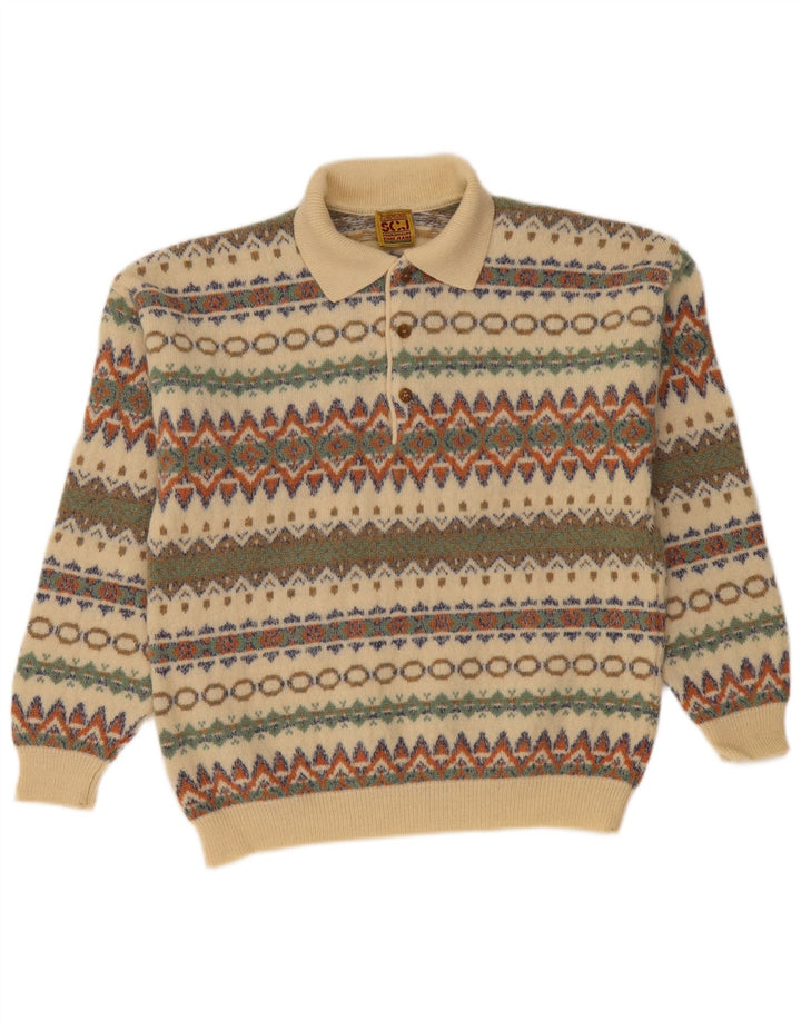 STEFANEL Мужской свитер с воротником поло, средний бежевый Fair Isle