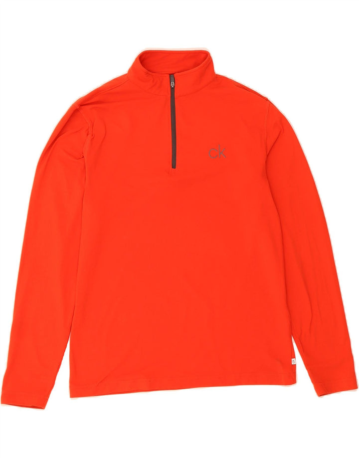 CALVIN KLEIN Mens Golf Zip Neck Pullover Tracksuit Top Medium Orange Vintage Calvin Klein and Second-Hand Calvin Klein from Messina Hembry 