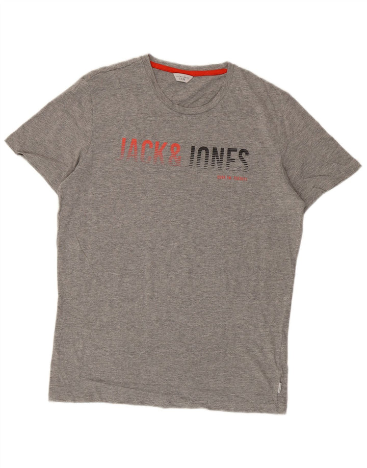 Мужская футболка Jack & Jones Core с рисунком, хлопковый топ среднего серого цвета