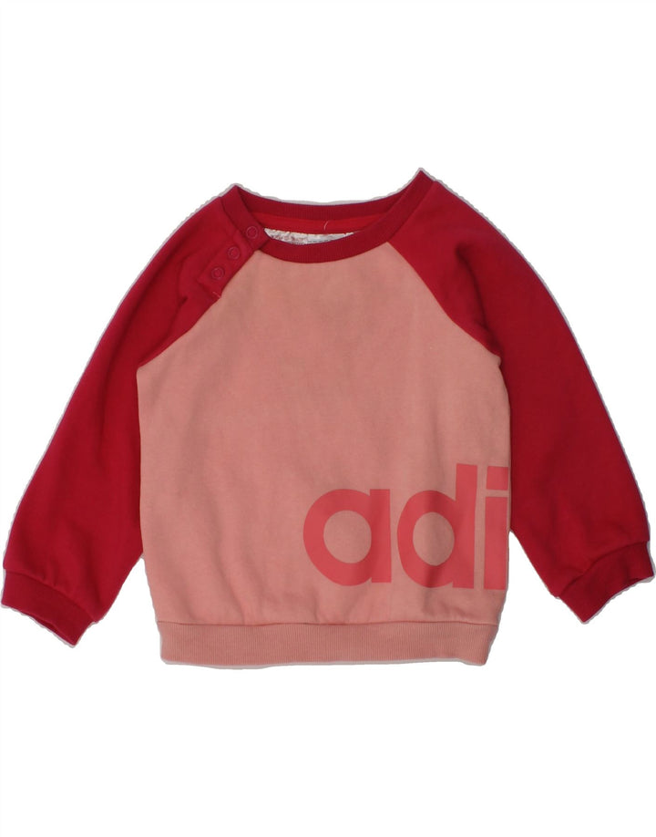 ADIDAS Baby Girls Graphic Sweatshirt Jumper 3-6 Months Red Colourblock | Vintage Adidas | Thrift | Second-Hand Adidas | Used Clothing | Messina Hembry 