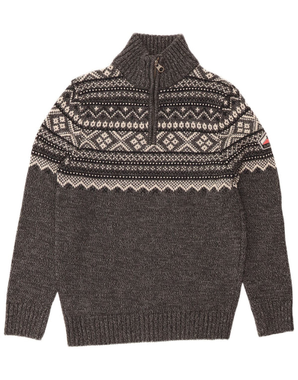 Мужской свитер Superdry с воротником на молнии XL, серый, акрил с жаккардовым узором