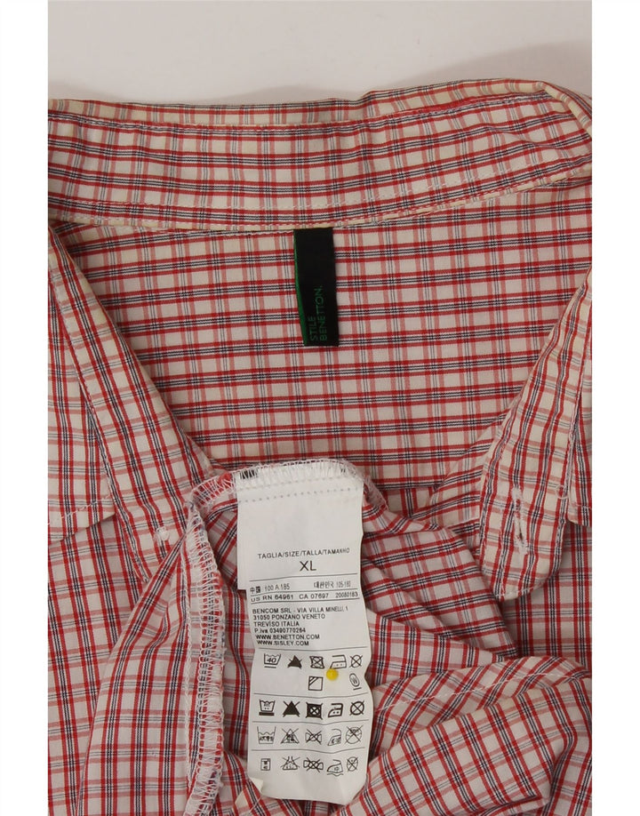 Мужская рубашка с коротким рукавом Benetton XL, хлопковая красная клетка