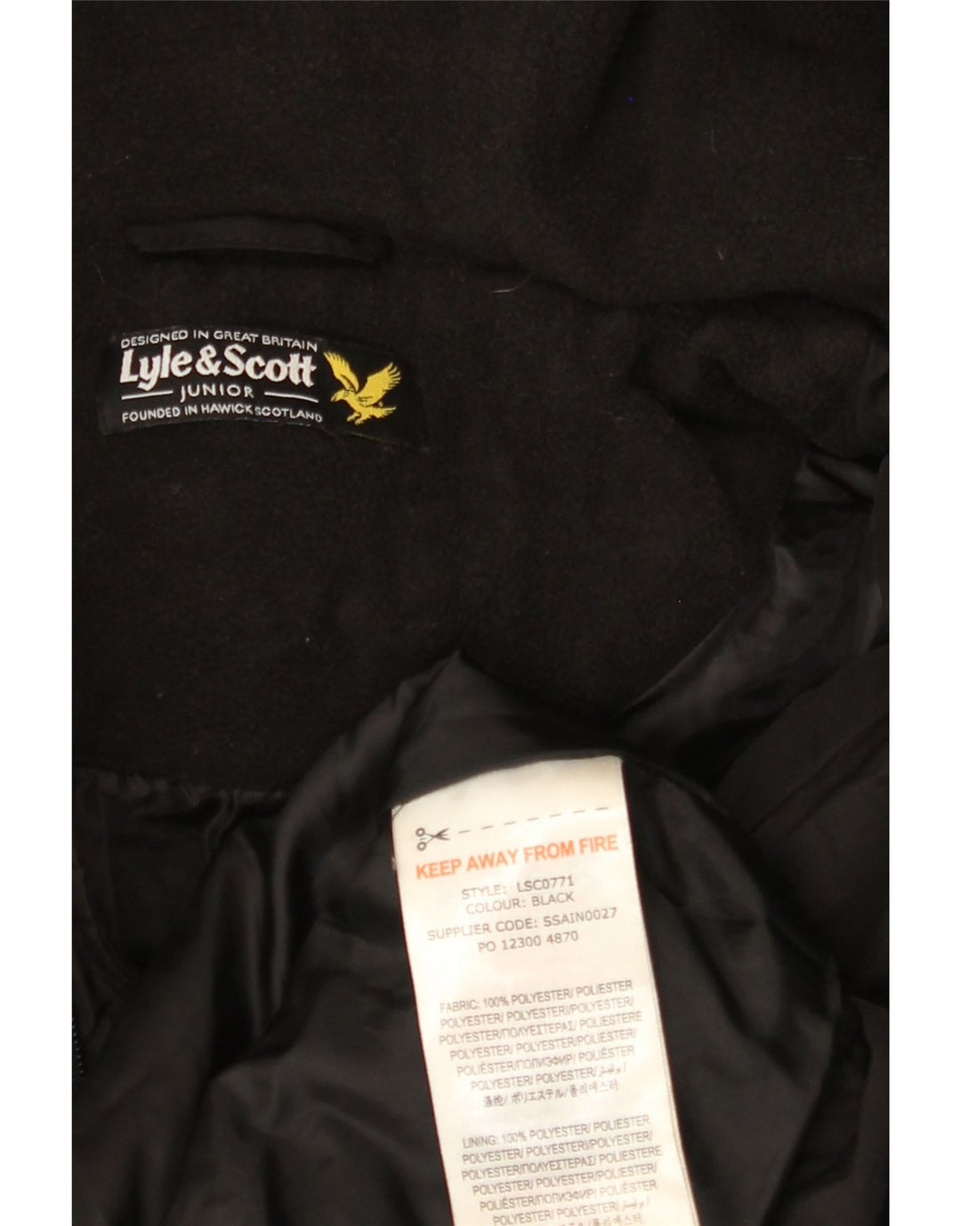 Утепленное пальто с капюшоном LYLE & SCOTT для мальчиков 15–16 лет, черный полиэстер