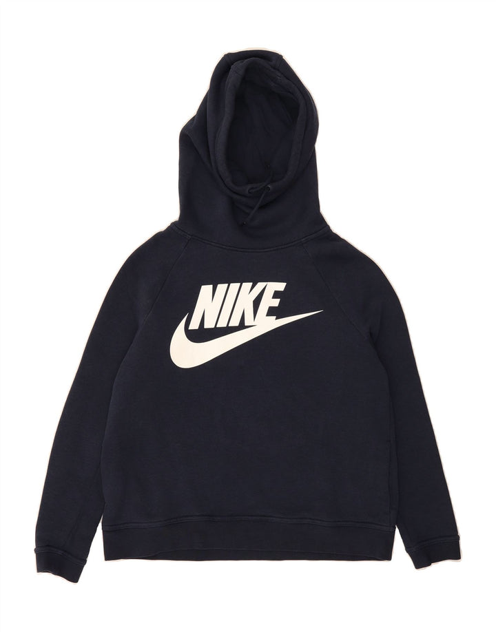 NIKE Womens Graphic Hoodie Jumper UK 14 Medium Navy Blue Vintage Nike and Second-Hand Nike from Messina Hembry 