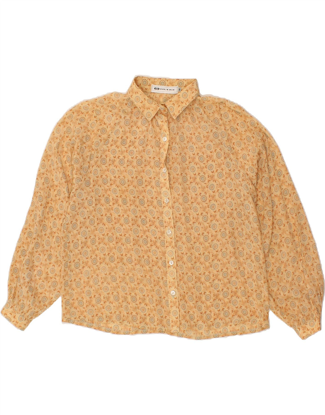HUCKE Womens Abstract Pattern Shirt Blouse EU 46 XL Beige Acetate Vintage Hucke and Second-Hand Hucke from Messina Hembry 
