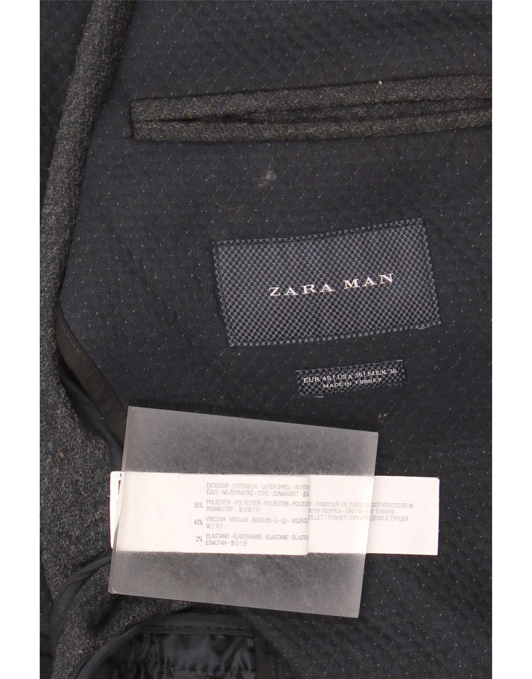 Мужской пиджак Zara на 2 пуговицах, EU 46, маленький темно-синий, полиэстер с геометрическим рисунком