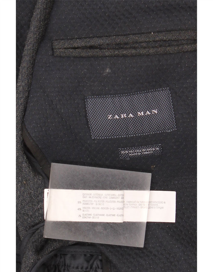 Мужской пиджак Zara на 2 пуговицах, EU 46, маленький темно-синий, полиэстер с геометрическим рисунком