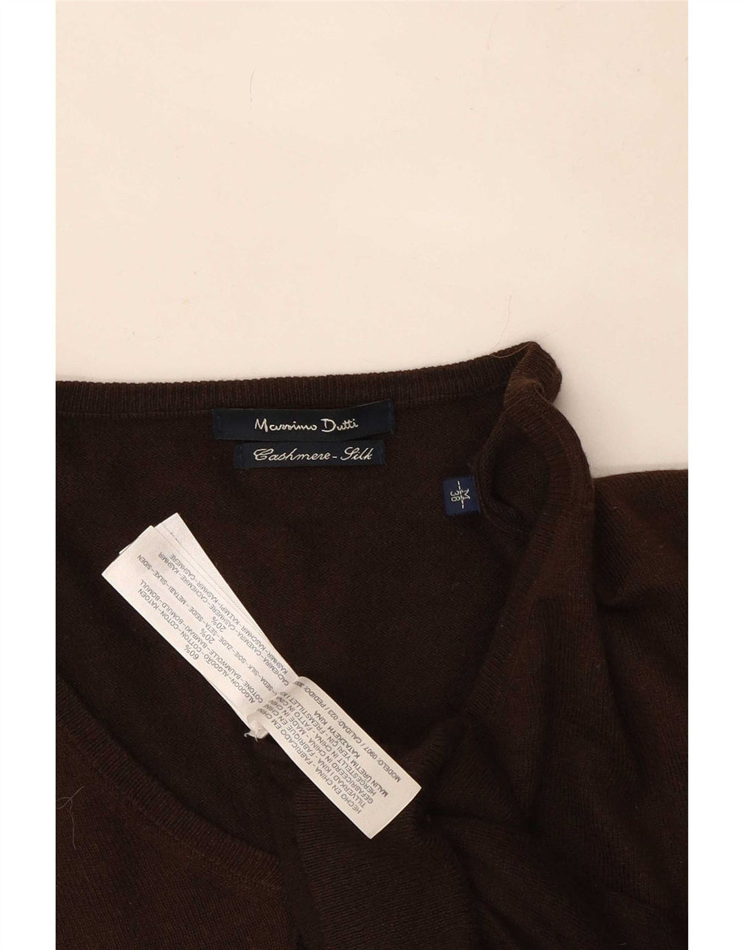 Мужской джемпер с v-образным вырезом Massimo Dutti, средний коричневый кашемировый свитер