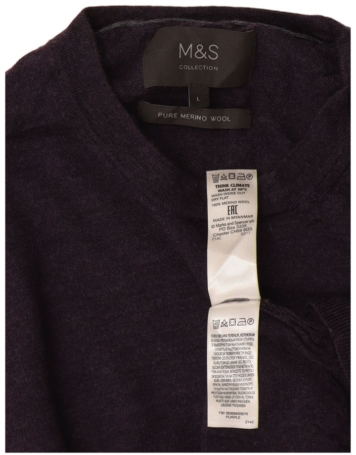 Мужской джемпер с круглым вырезом Marks & Spencer, большой фиолетовый шерстяной свитер