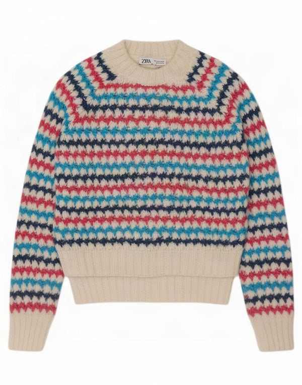 Zara Womens Crew Neck Jumper Sweater UK 10 Small Multicoloured Striped