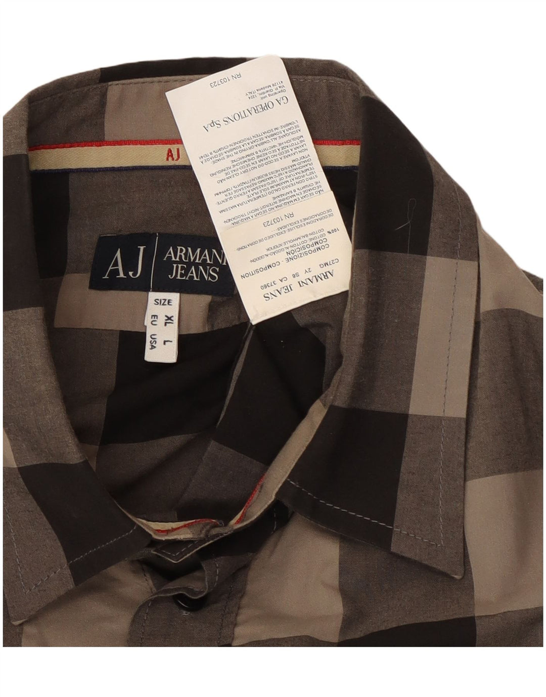 Мужская рубашка Armani Jeans, большая серая хлопковая клетка в мелкую клетку