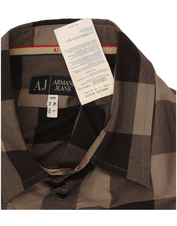 Мужская рубашка Armani Jeans, большая серая хлопковая клетка в мелкую клетку