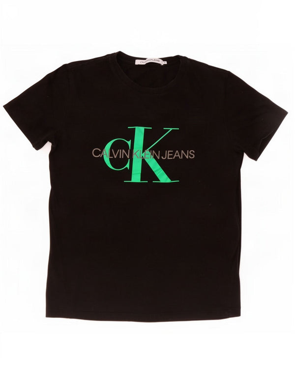 Женская футболка с рисунком Calvin Klein Jeans Top UK 12, средний черный хлопок