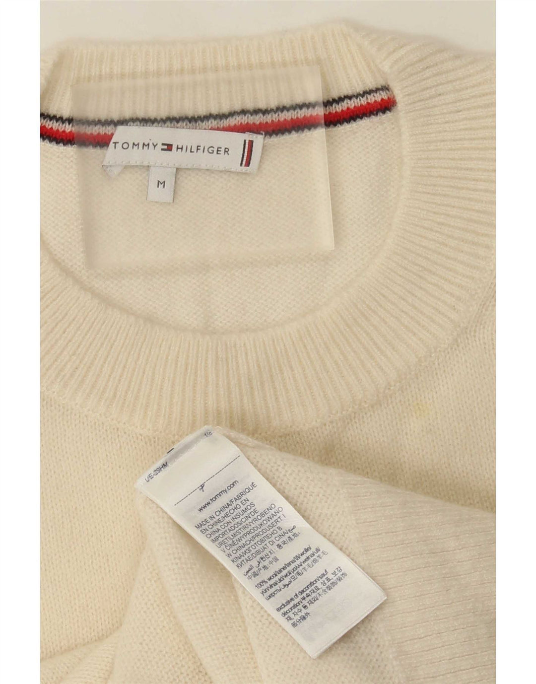 Женский джемпер с круглым вырезом Tommy Hilfiger UK 14, средний, белая шерсть