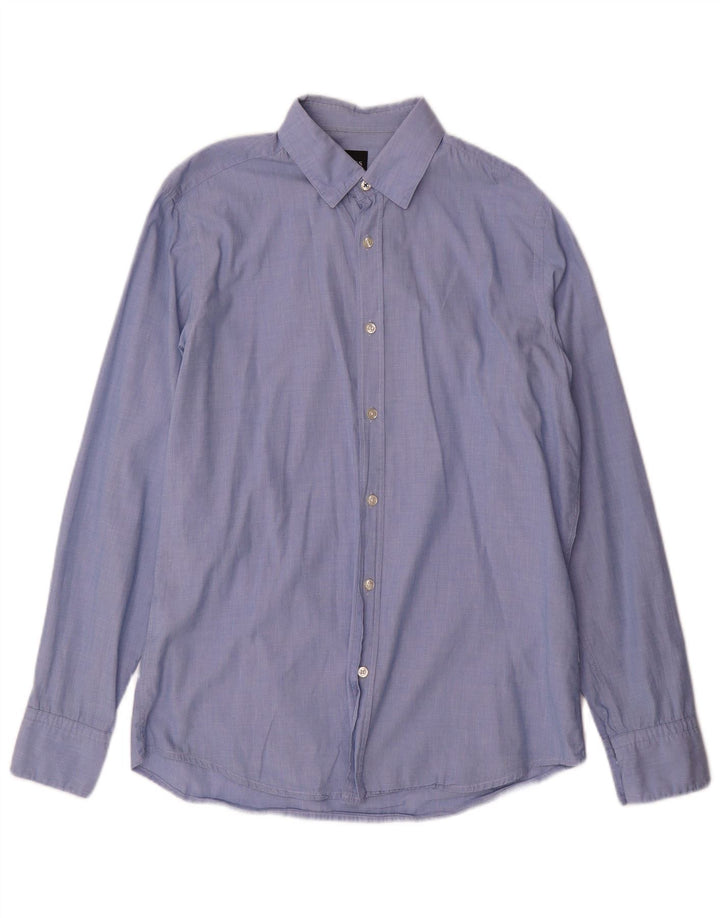 Мужская рубашка обычного кроя Hugo Boss, хлопковая ткань среднего синего цвета