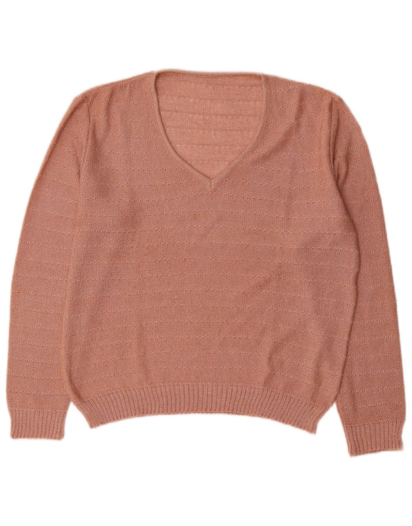 Винтажный женский джемпер с v-образным вырезом, Великобритания, 16, большая розовая полоска