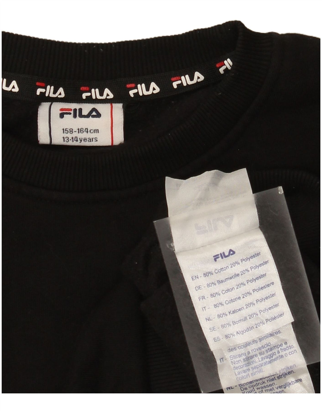 Джемпер с рисунком Fila для мальчиков 13-14 лет, черный хлопок