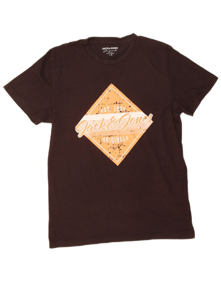JACK & JONES Mens Graphic T-Shirt Top Small Black Cotton
