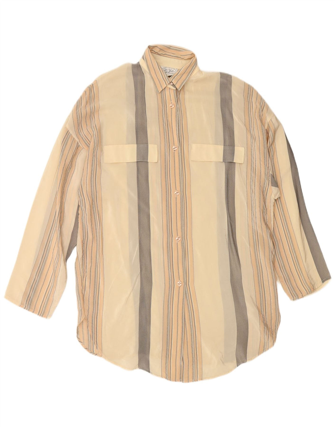 Женская блузка-рубашка оверсайз VINTAGE IT 42, средний бежевый шелковый полосатый цвет