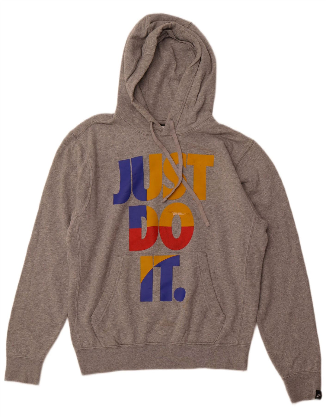 NIKE Mens Graphic Hoodie Jumper Small Grey Cotton