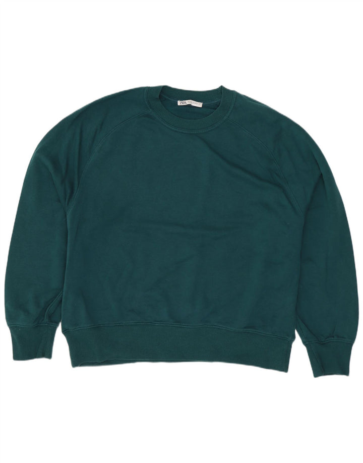 Женский джемпер оверсайз Zara UK 14, хлопковый средний зеленый цвет