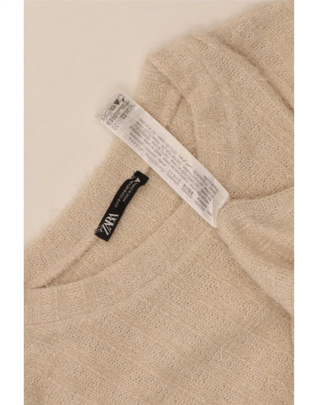 Женский джемпер с круглым вырезом Zara UK 10, маленький полиэстер в бежевую полоску