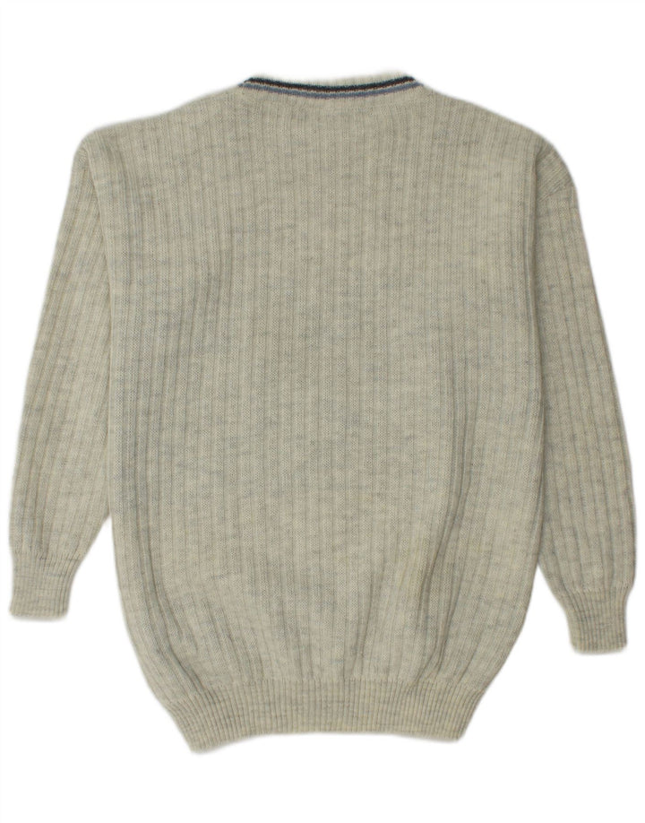 BIZZARRO Mens Crew Neck Jumper Sweater Large Off White Geometric Wool
