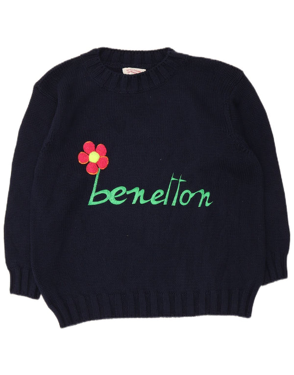 Женский джемпер с круглым вырезом Benetton IT 42, средний темно-синий с цветочным принтом