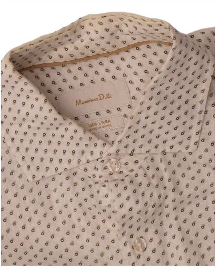Мужская рубашка Massimo Dutti, льняная ткань среднего размера, белая в крапинку
