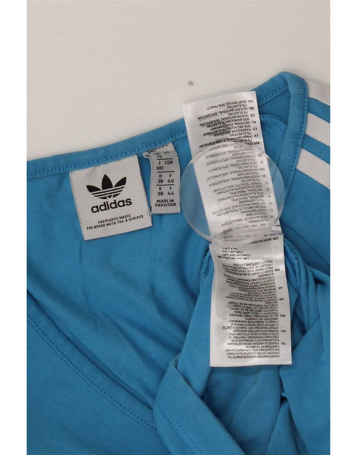 Женский укороченный топ Adidas с длинным рукавом UK 12, хлопок среднего синего цвета