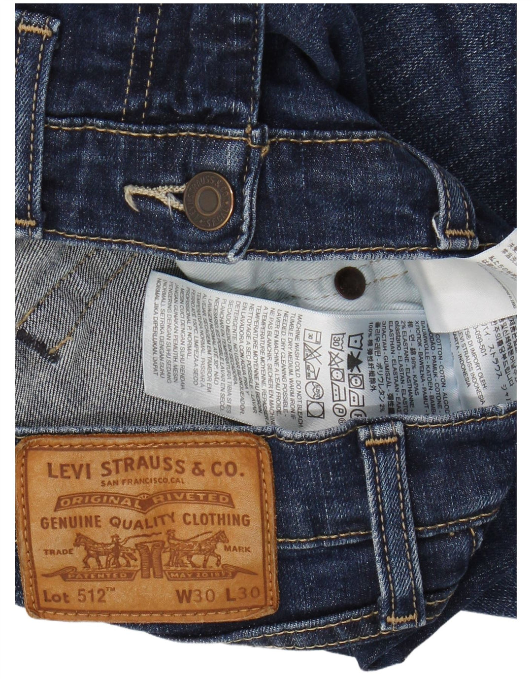 Мужские зауженные зауженные джинсы LEVI'S 512 W30 L30 синие, хлопок