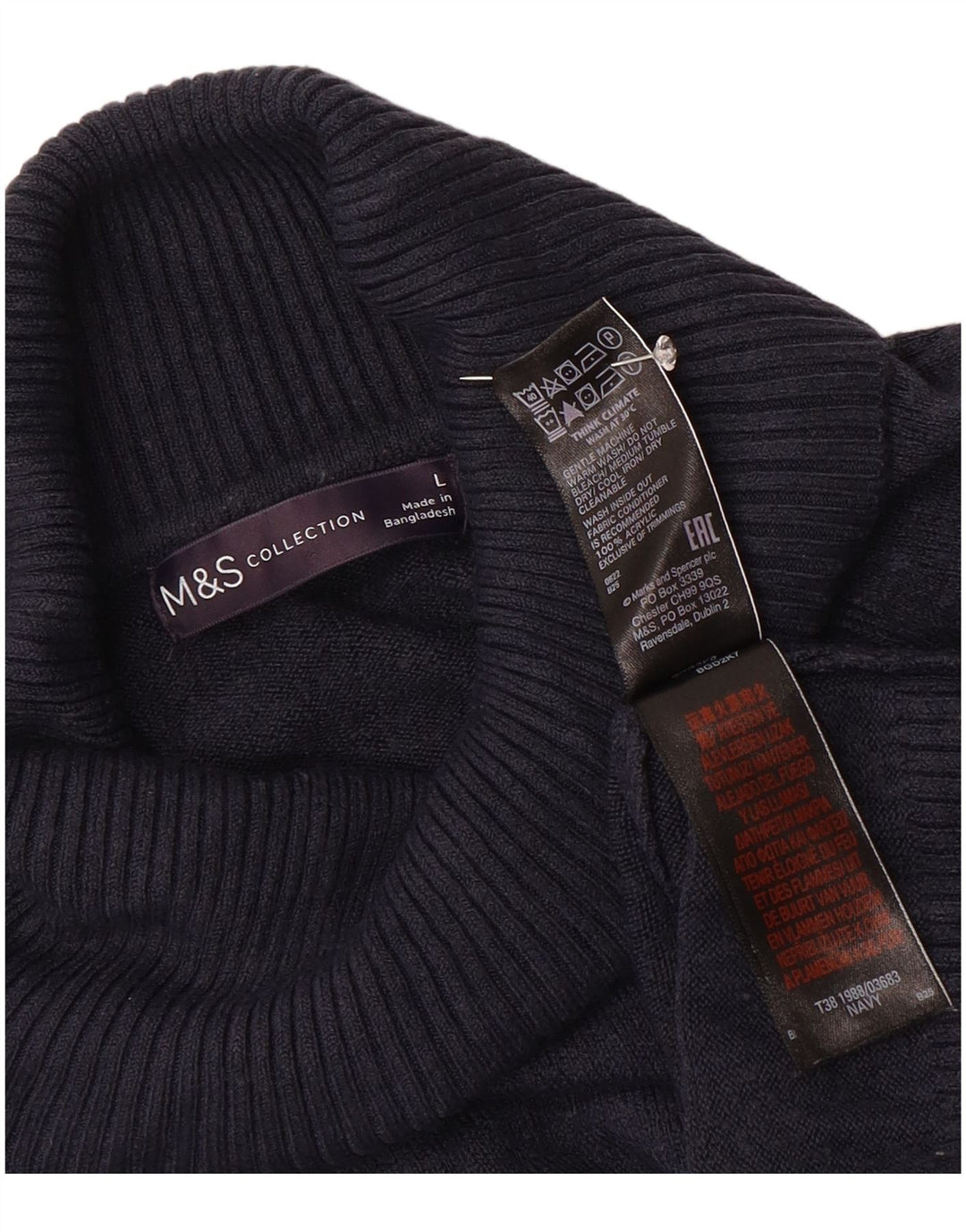 Женский джемпер с высоким воротником Marks & Spencer UK 16, большой темно-синий