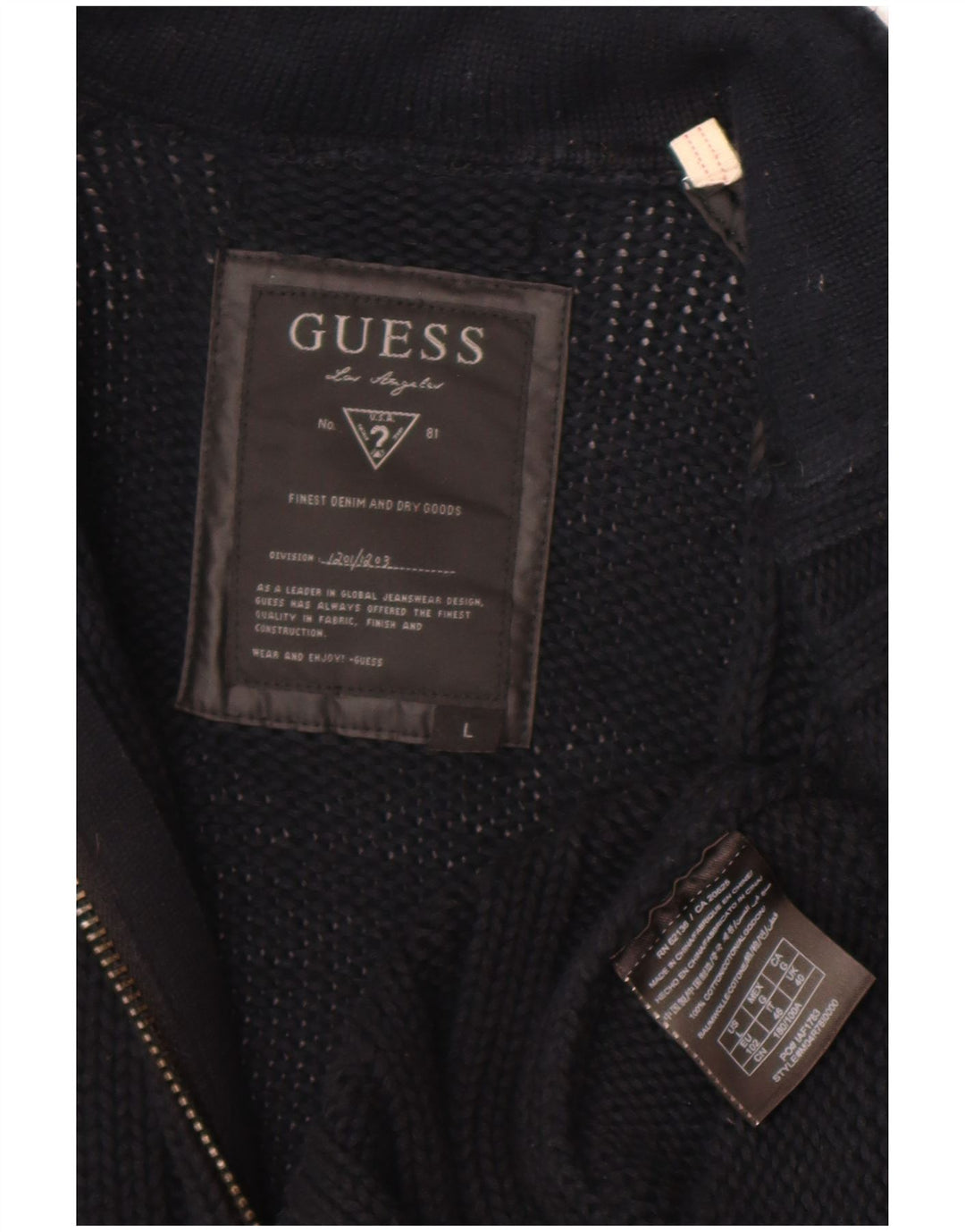 Мужской кардиган Guess, большой черный хлопковый свитер