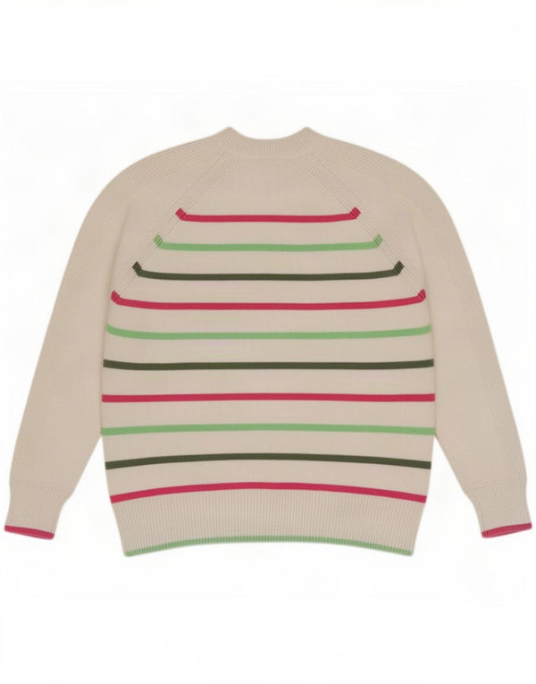 Marks & Spencer Womens Crew Neck Jumper Sweater UK 14 Medium White Striped