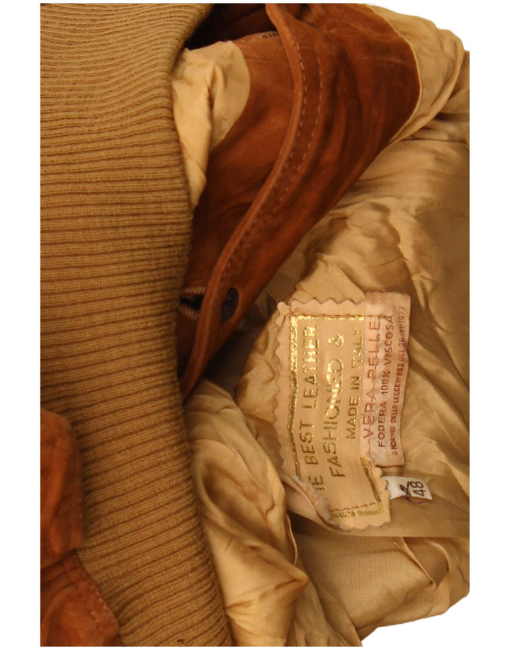 Винтажный женский замшевый бомбер IT 48 XL Коричневый кожаный