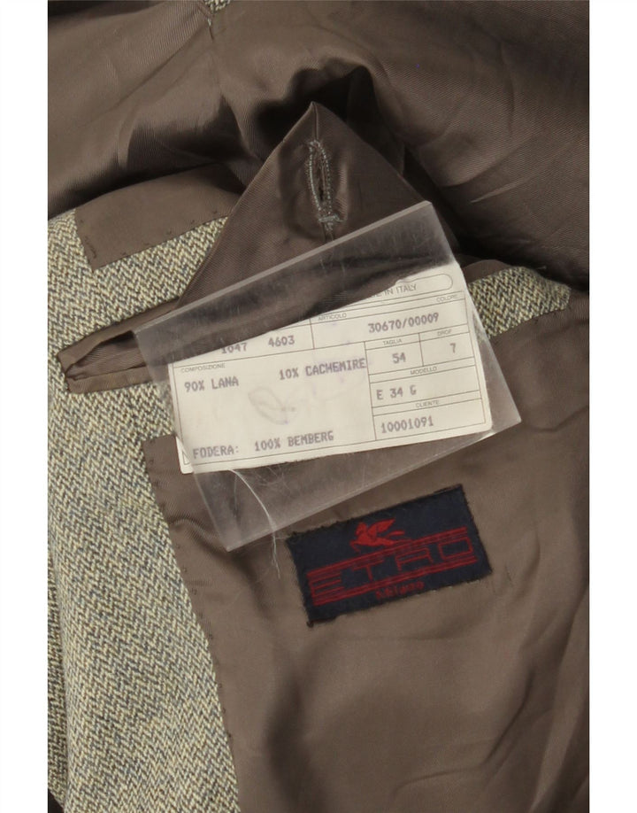 Мужской пиджак на 3 пуговицах Etro IT 54 2XL, зеленый, шерсть с узором «в елочку»