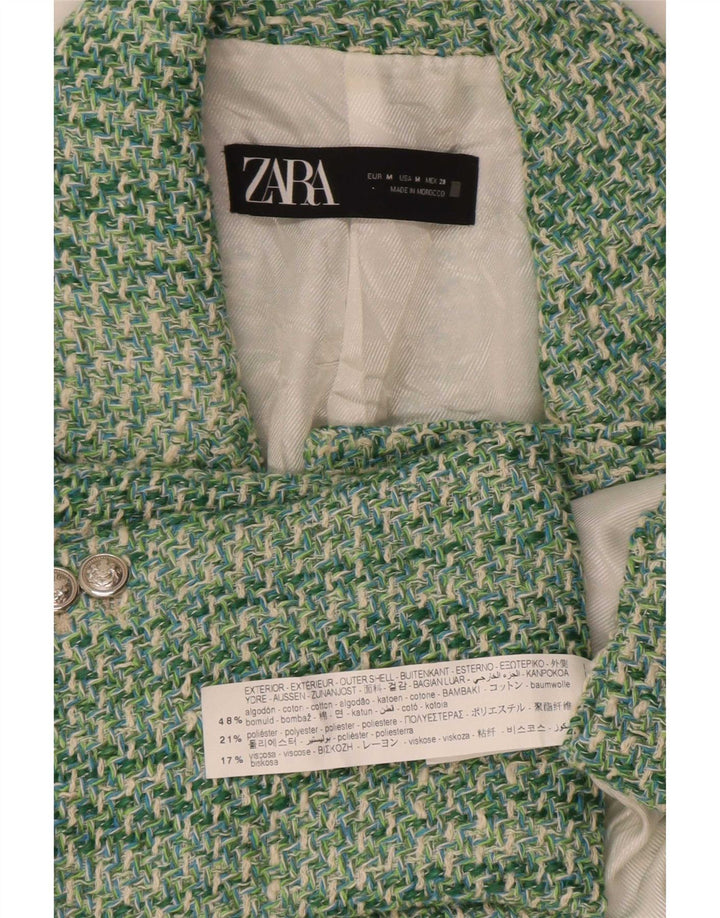 Женский двубортный пиджак Zara UK 12, хлопковый средний зеленый цвет
