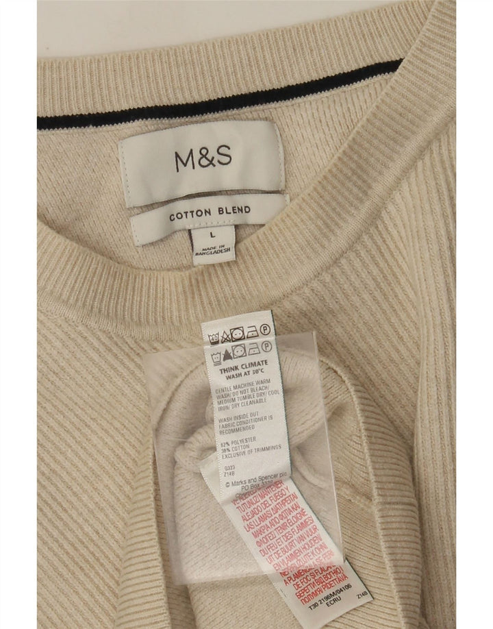 Мужской джемпер с круглым вырезом Marks & Spencer, большой бежевый полиэстер