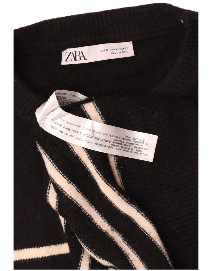 Женский свободный джемпер с круглым вырезом Zara UK 14, средний черный в полоску