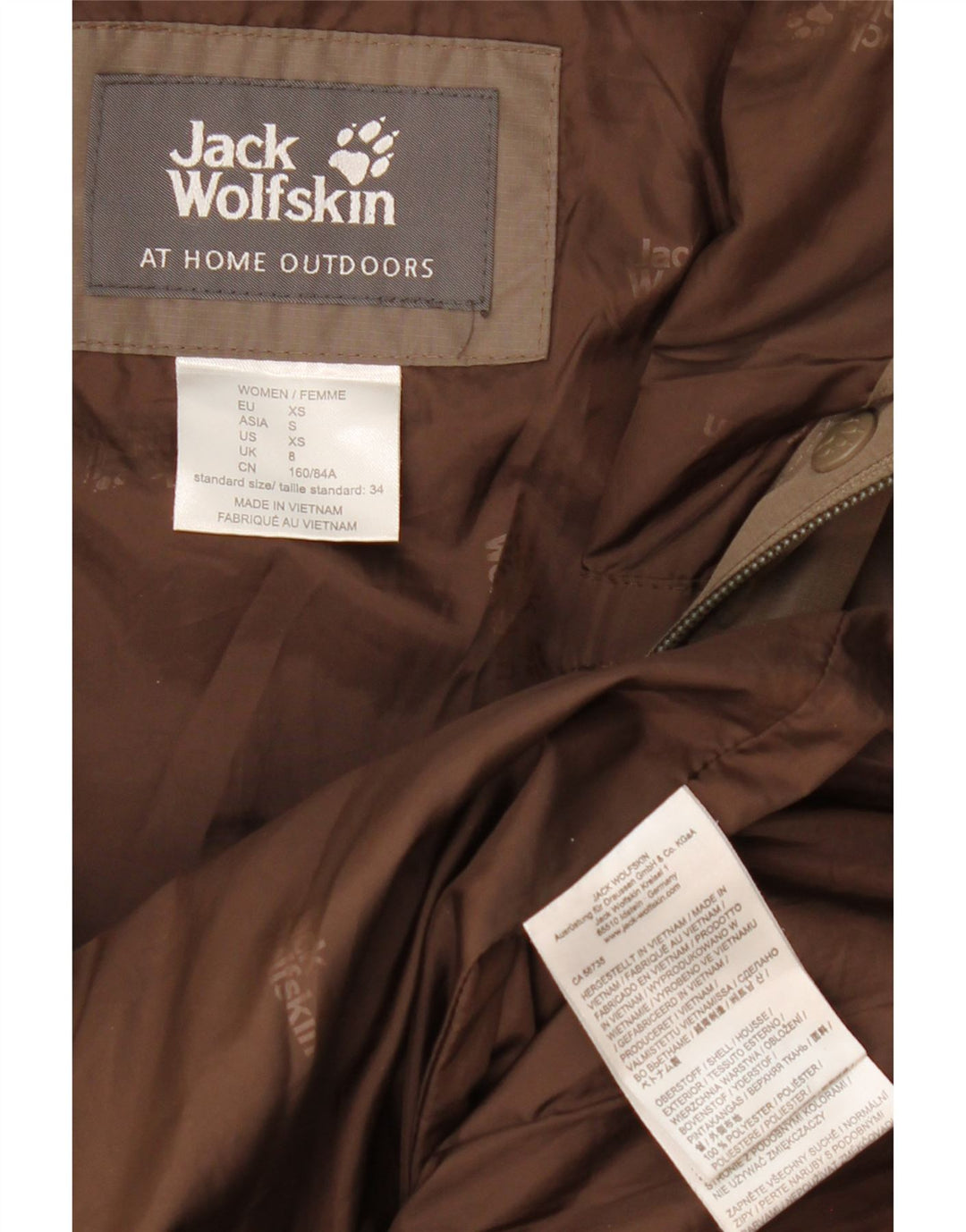 Женское стеганое пальто с капюшоном Jack Wolfskin UK 8, маленький коричневый полиэстер