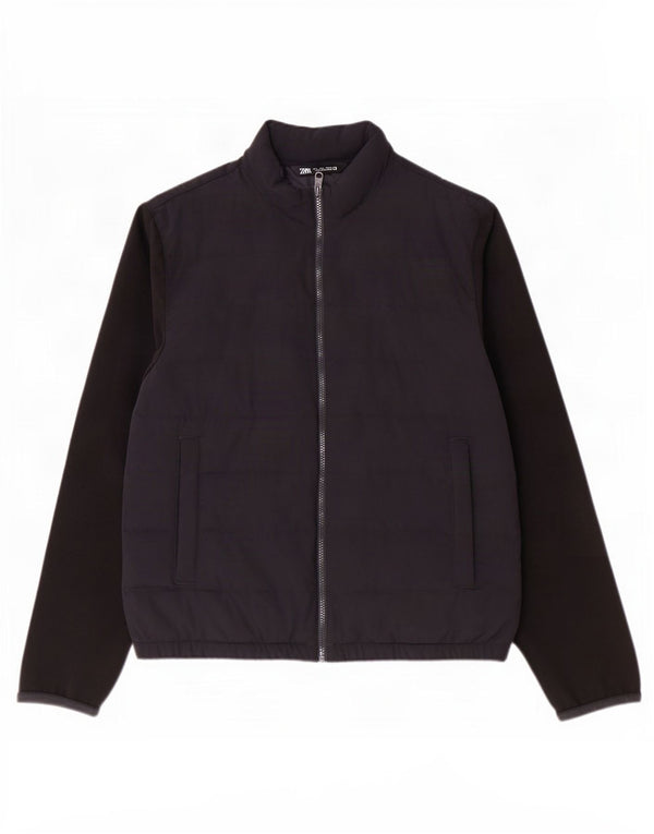 Мужская стеганая куртка Zara UK 40, большая темно-синяя, полиэстер с цветными блоками