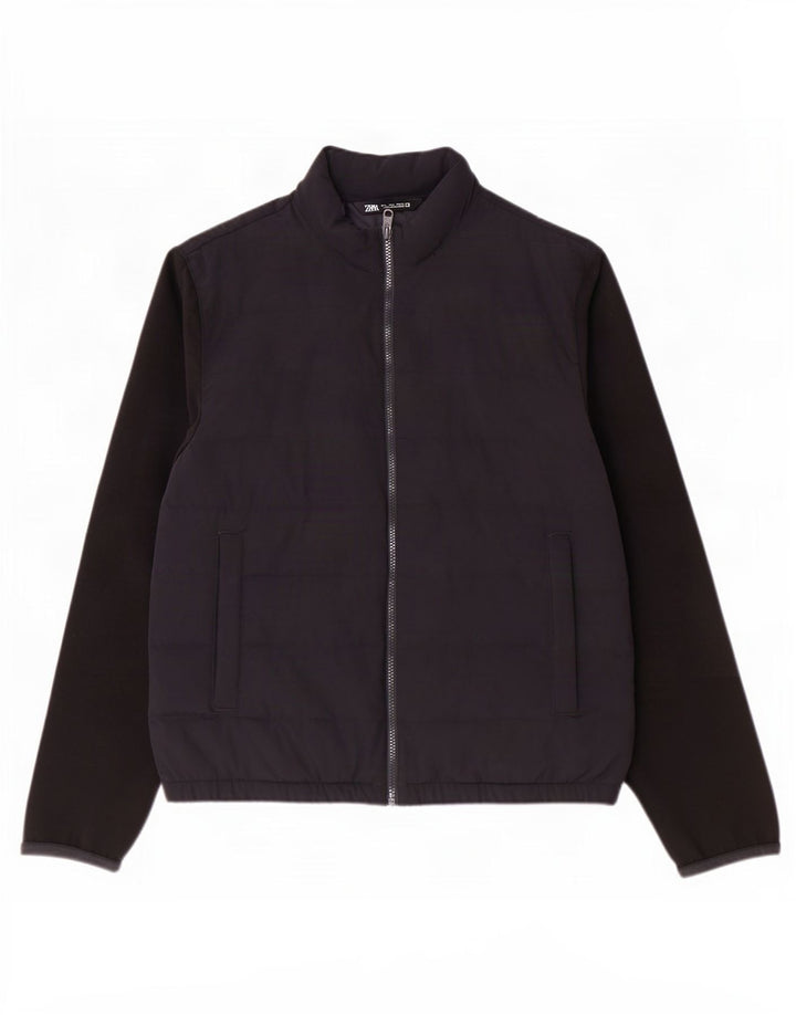 Мужская стеганая куртка Zara UK 40, большая темно-синяя, полиэстер с цветными блоками