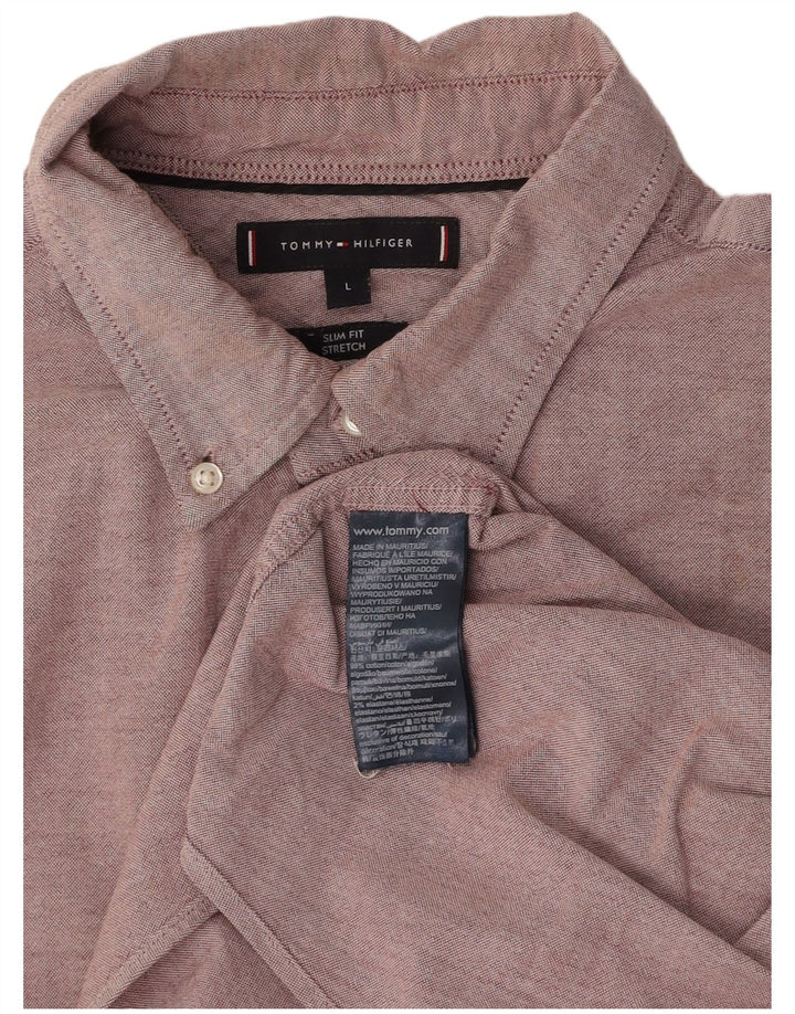 TOMMY HILFIGER Mens Slim Fit Shirt Large Maroon Cotton
